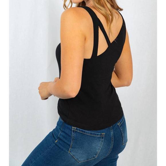 NEW WHITE BIRCH strappy neck ribbed tank in black - Picture 3 of 3